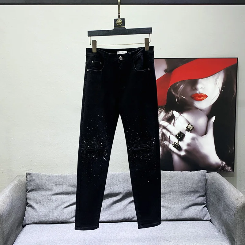 

Мужские джинсы Starry Diamond: эластичные, облегающие, повседневные, с эффектом потертости, молодежные, популярные, длинные брюки