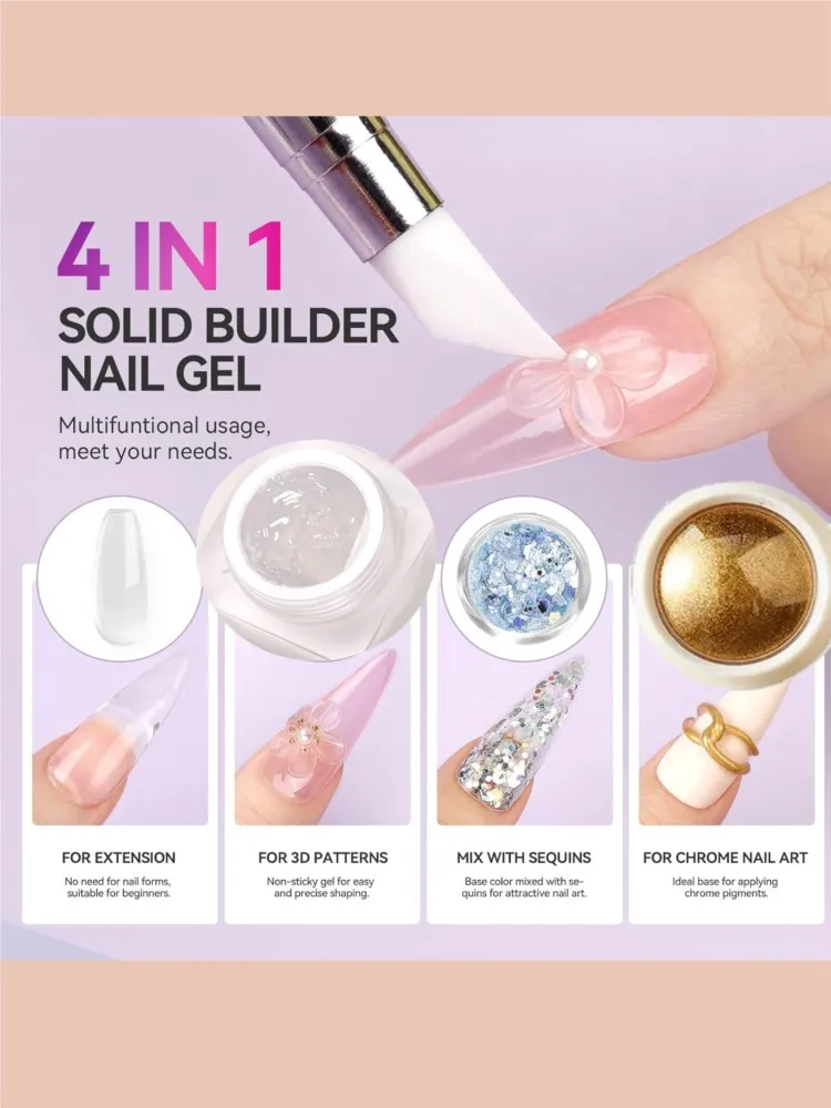 مجموعة واحدة من جل بودرة المرآة السحرية - 1 برطمان بدون مسح جل أظافر نحت 5D مع 6 ألوان بودرة كروم مرآة سحرية