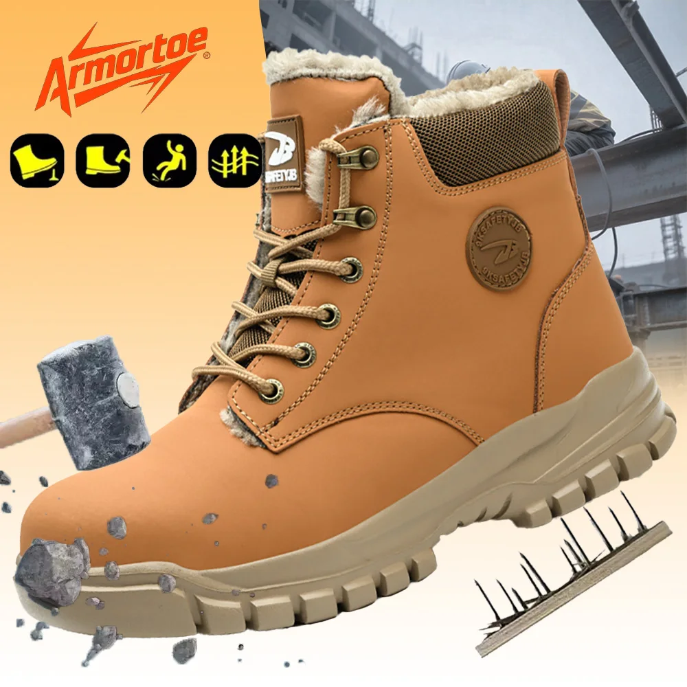 

ArmorToe Men's Winter Steel Toe Boots Fleece Lined Cold Proof Anti-Impact Puncture Resistant Synthetic Leather Work #Armor2749