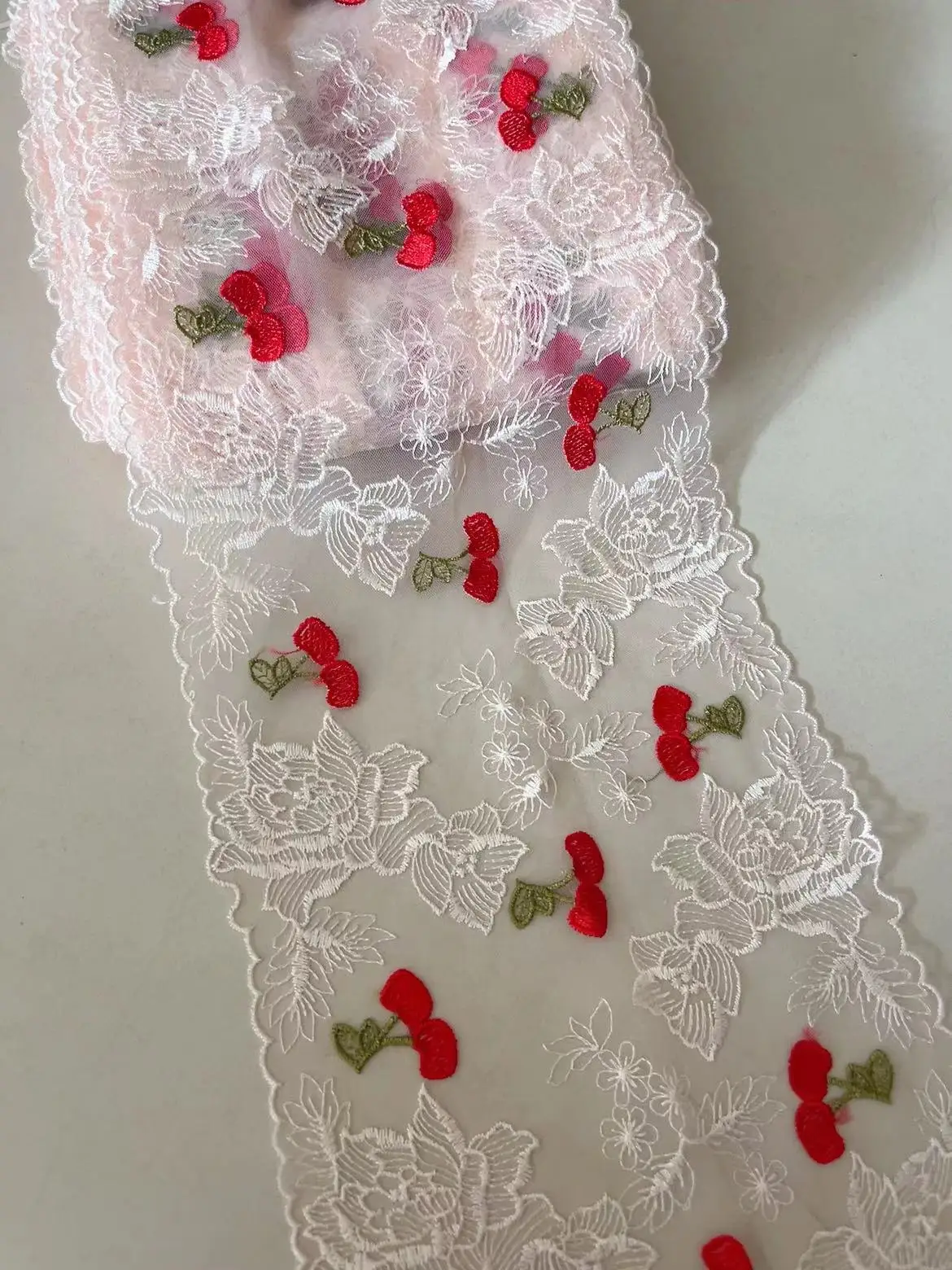 

20 Yards Pink Mesh Two Tones Cherry Embroidery Lace Trim Skirt Hem Underwear Sewing Acces Craft DIY Apparel Fabrics New