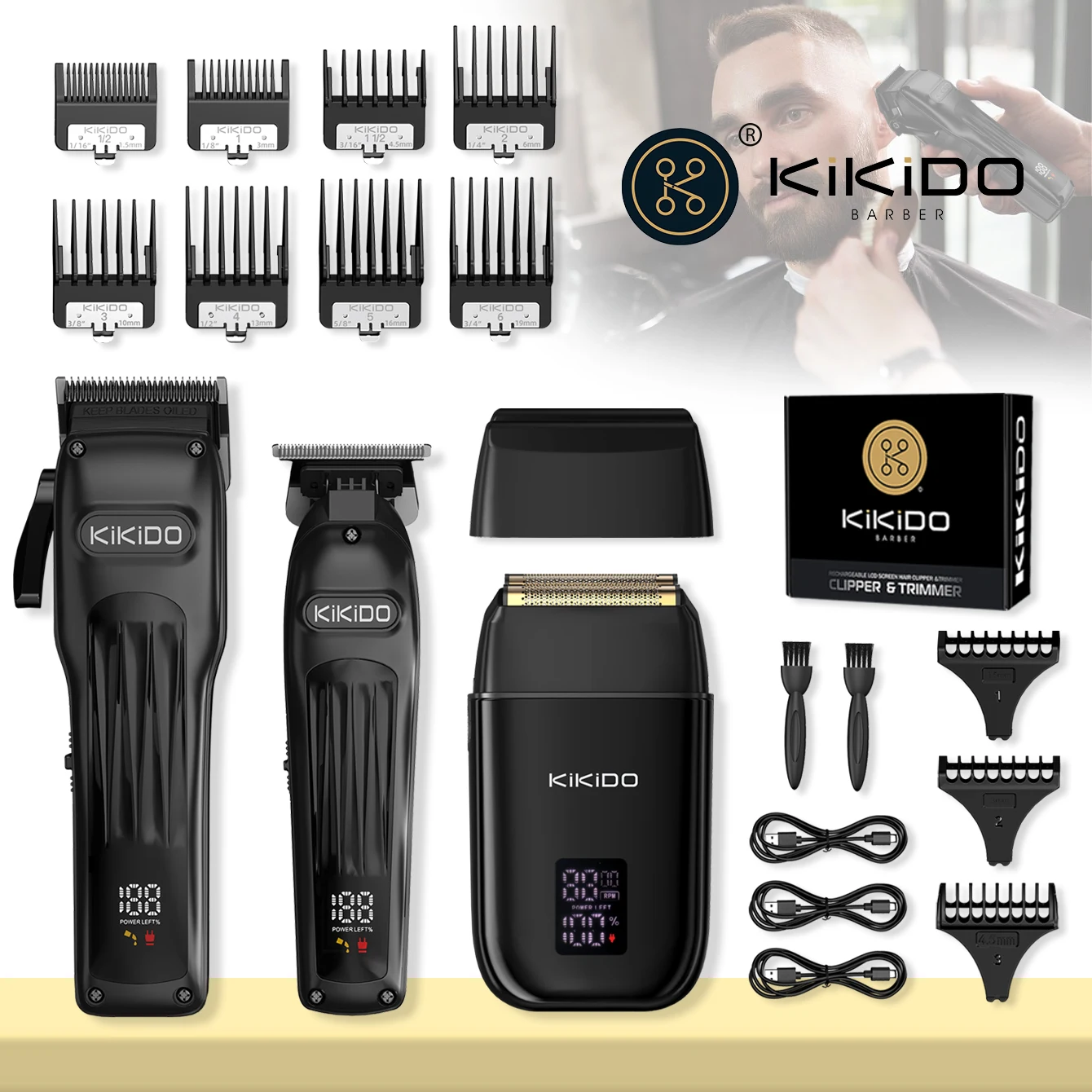 KIKIDO Professional Combo Kits Hair Clipper Hair Trimmer Foil Electric Shaver for Men Rechargeable Cordless Haircut Machine