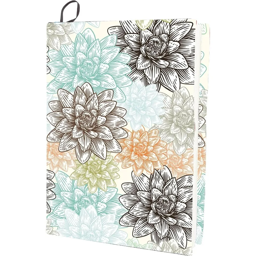 Flower Stretchable Book Cover Floral Lotus Washable Reusable Large Nylon Book Protector 9.4x15.7 Inch Elastic making kit