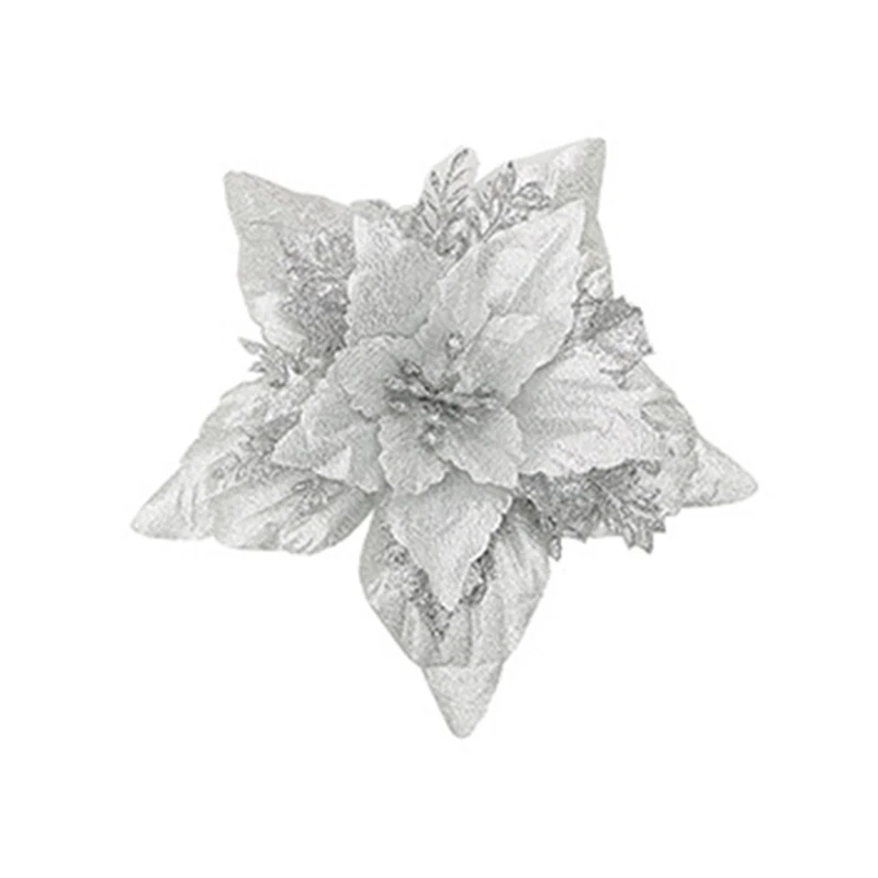 Decorações flores poinsétia com glitter 7 polegadas para guirlanda árvore guirlanda feriado,