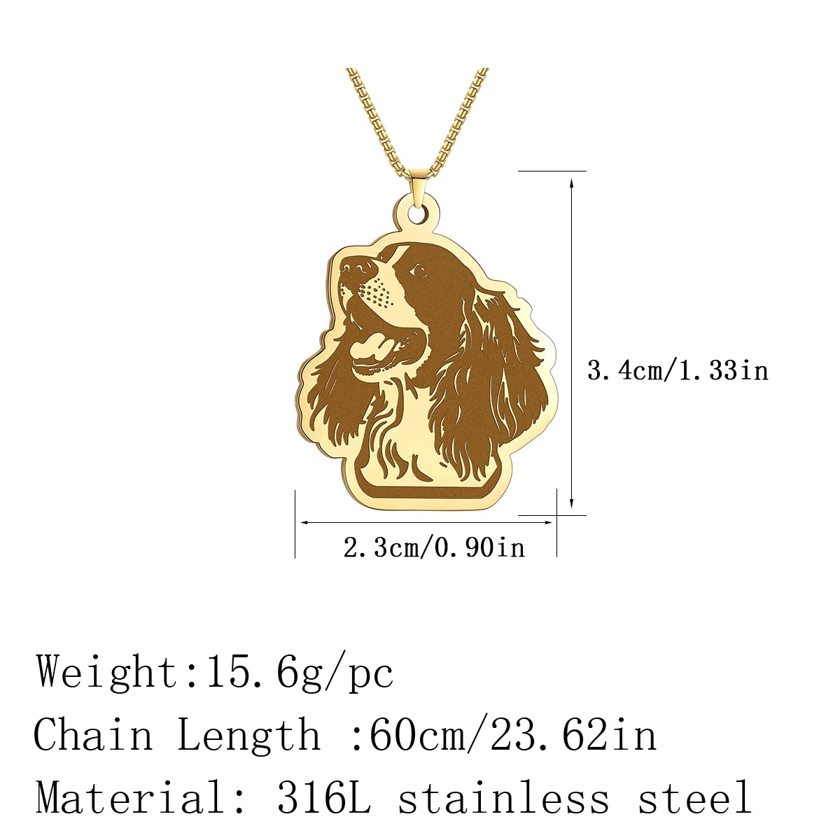 Kinitial Cute English Springer Spaniel Pendant Necklace For Women Men Stainless Steel Cartoon Animal Dog Necklace