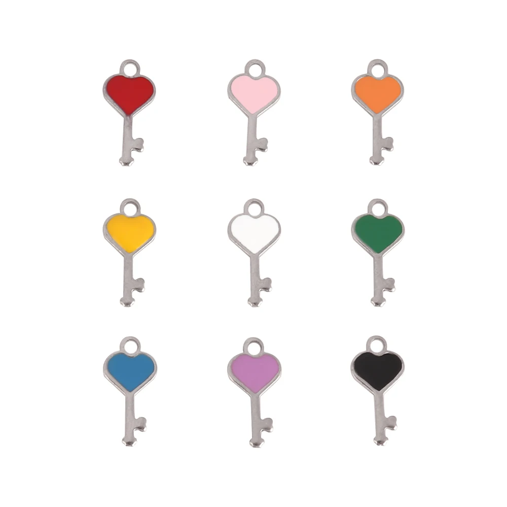 20pcs/lot Stainless Steel Heart Key Charms Pendants For Jewelry Making Supplies DIY Necklaces Earrings Keychain Jewelry Findings