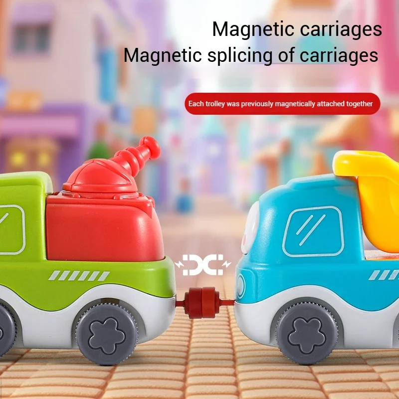 Children Electric Track Train Steam Rail with Light&Music Mini Engineering Car Set Kids Puzzle Boy Toys Xmas Gifts