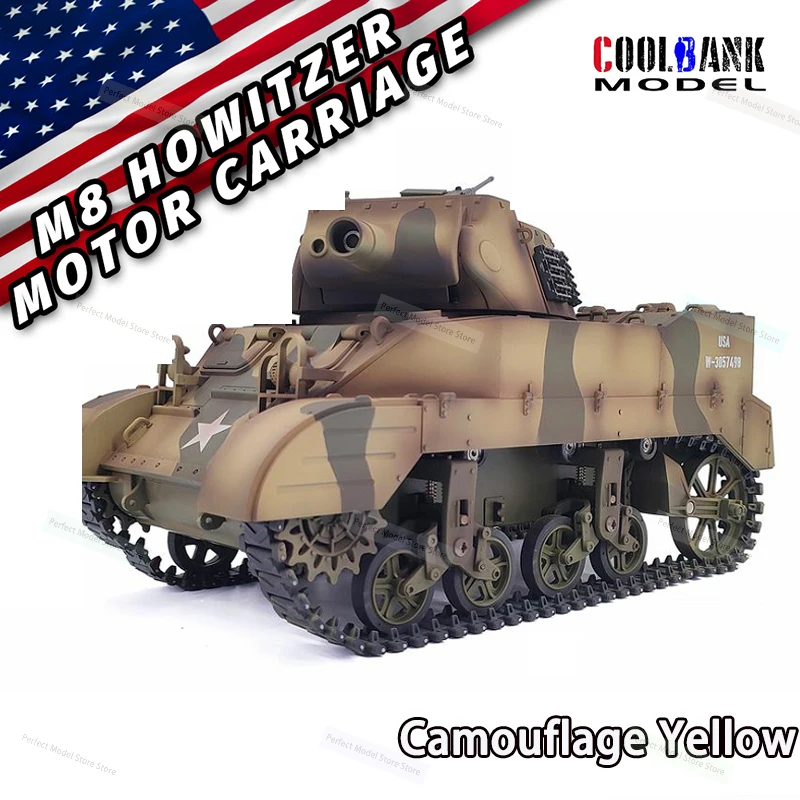 

Coolbank M8 1/16 RC Tank Мировая война США M8 Tank Scott Howi tzer Моторная каретка с дымовой турелью Вращение на 360° ° Tempo Boy Подарки