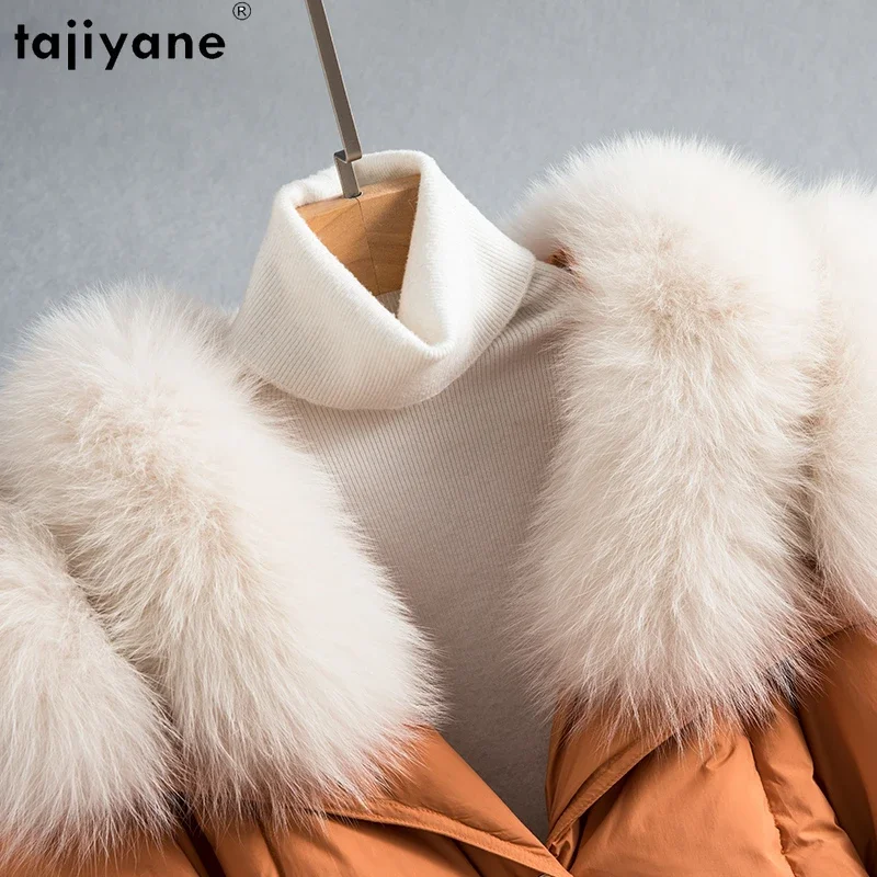 Tajiyane Winter Coats for Women 2023 Casual 90% White Goose Down Jacket Fox Fur Collar Mid-length Parkas Chamarras Para Mujer