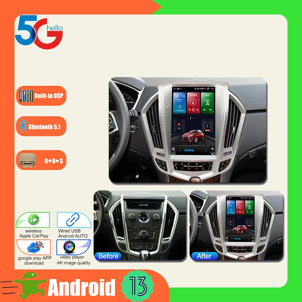 

For Cadillac SRX ATS ATSL XTS 2008-2012 Stereo Multimidia Android 13 Auto Car Wireless Carplay Auto radio Player GPS Navigation