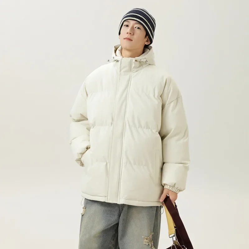 Autumn Winter New Fashion Men's Loose Stand Collar Hooded Solid Color Casual Trendy Simple Basic Quilted Jackets Male Coats Tops