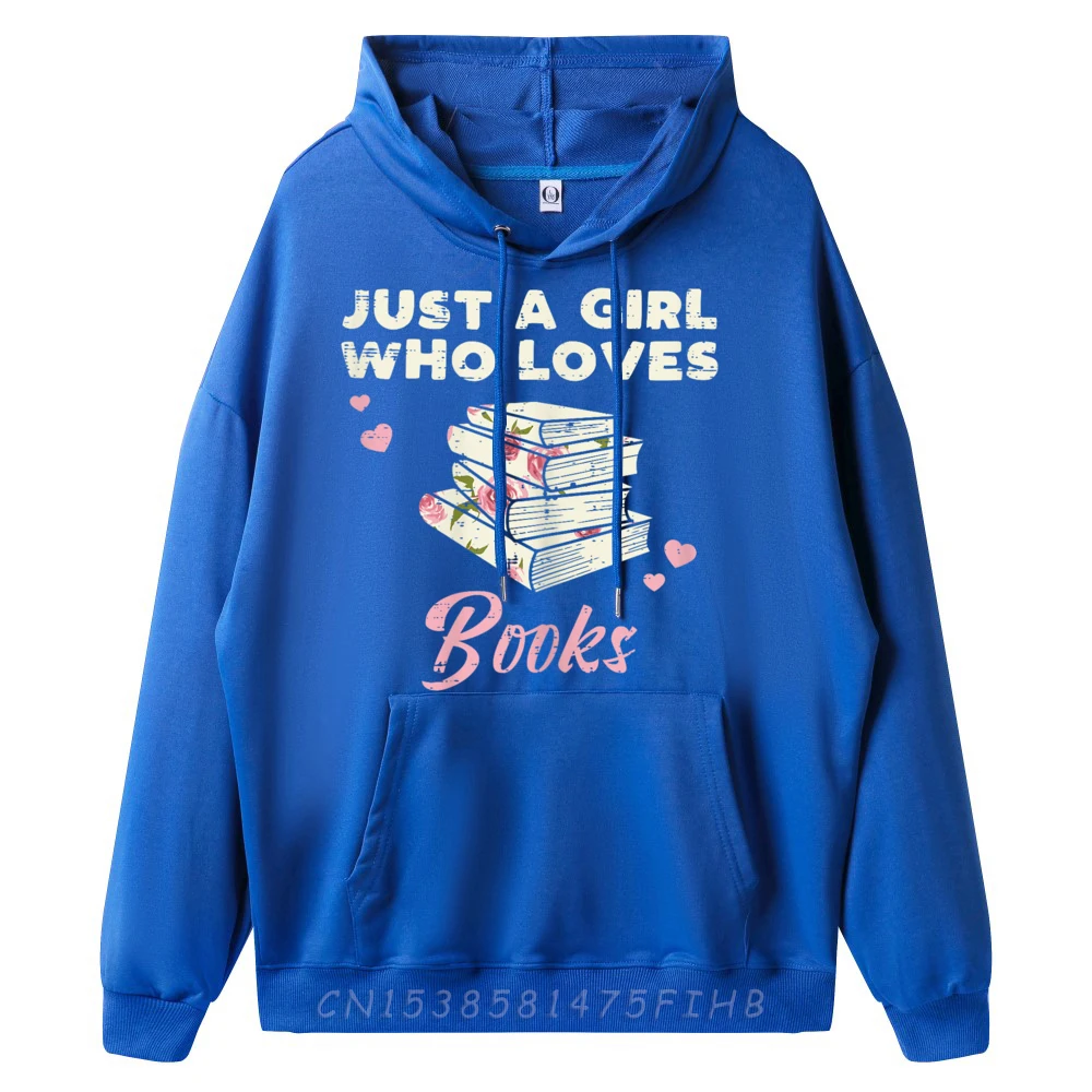 Cute Mens Hoodies Just Girl Who Loves Books Slogan Hoodies Round Collar Long Sleeve Classic Hoodies Father Day