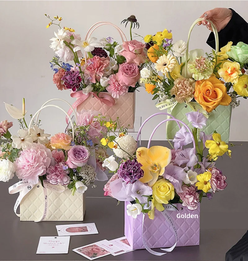 Creative Portable Flower Box Wedding Decoration Flower Box Waterproof Foldable Bouquet Packaging Paper Bag Party Supplies