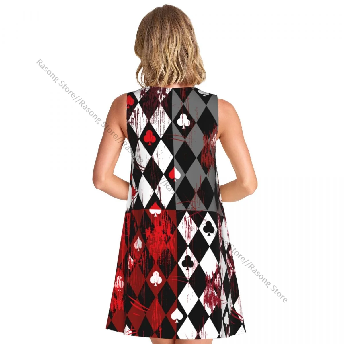 レディースドレスサマーカジュアルTシャツドレスビーチカバーアップハートの女王ブラッディタンクドレス