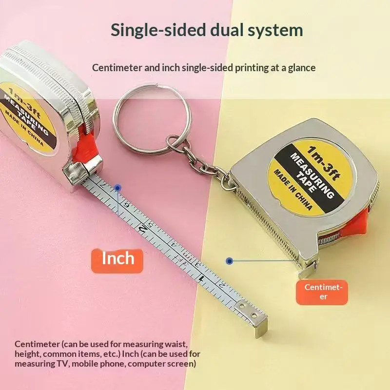 【BA】Mini 1 Meter Keychain Tape Measure Electroplated Portable Inch & Metric Dual Scale Small Pocket Steel Measuring Tool