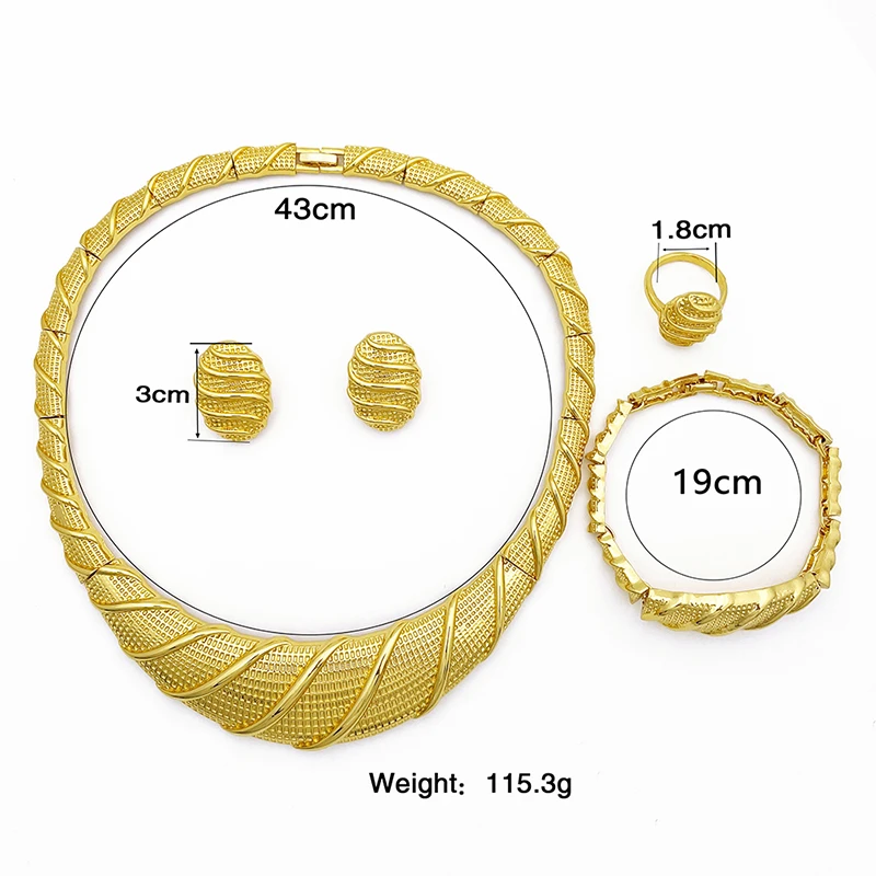 Brazil 18K Gold Plated Jewelry Set For Women Unique Two Tone Design Necklace Earrings Bracelet And Ring Wedding Party Gift