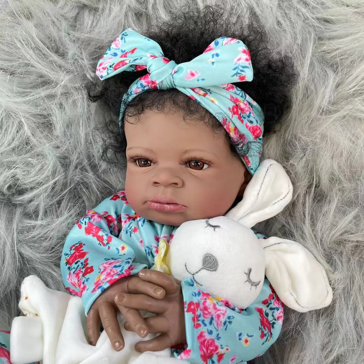 20Inch African American Doll Lanny Black Skin Reborn Baby Finished Newborn With Rooted Hair Handmade Toy Gift For Girls