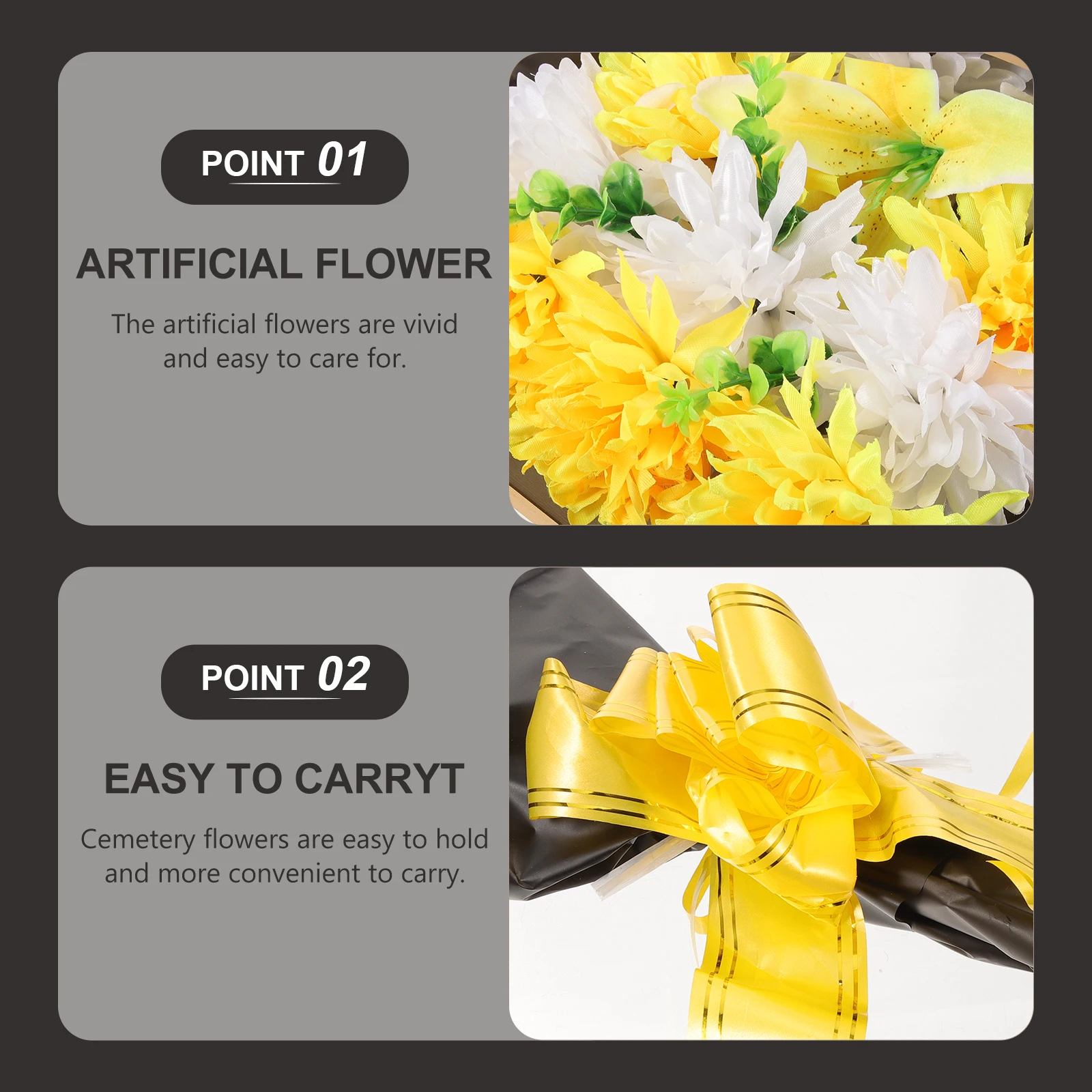 

2pcs Artificial Grave Flowers Faux Bouquet Cemetery Memorial Decor Outdoor Tomb Flower Grave Fake Stem Cloth Bouquet Simulation