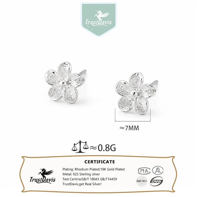 TrustDavis Real 925 Sterling Silver Fashion and Elegant Hollow Woven Flower Earrings for Women Daily Wear Jewelry Gift DS4964 view 2