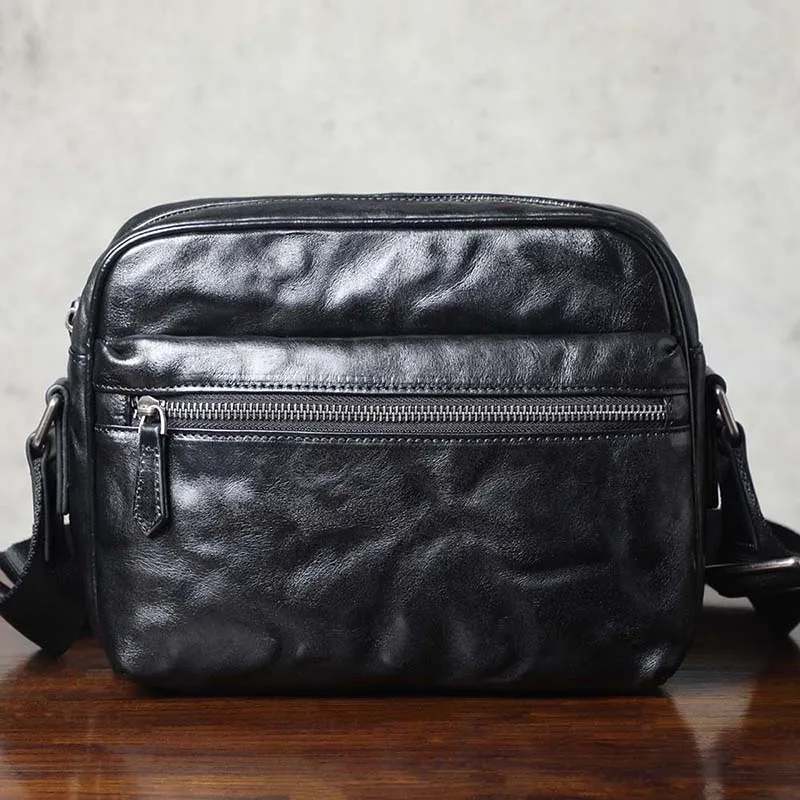 Echte Leder-Umhängetasche für Herren, einfache Rindsledertasche, hochwertiges, pflanzlich gegerbtes Leder, modischer Casual-Stil. – Detail 6