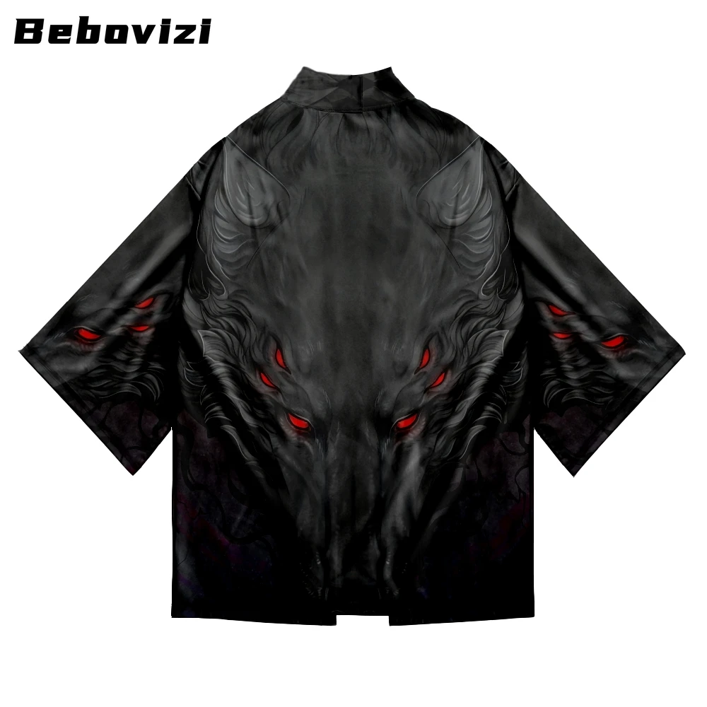 

Bebovizi Fashion Anime Wolf Print Cardigan Haori Women Men Loose Yukata Asian Clothing Japan Harajuku Beach Kimono