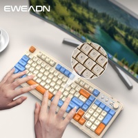 EWEADN V98 wireless and BT Membrane Keyboard Rechargeable, 98 Key PBT Ball Keycaps, RGB Backlit, with Multimedia knob