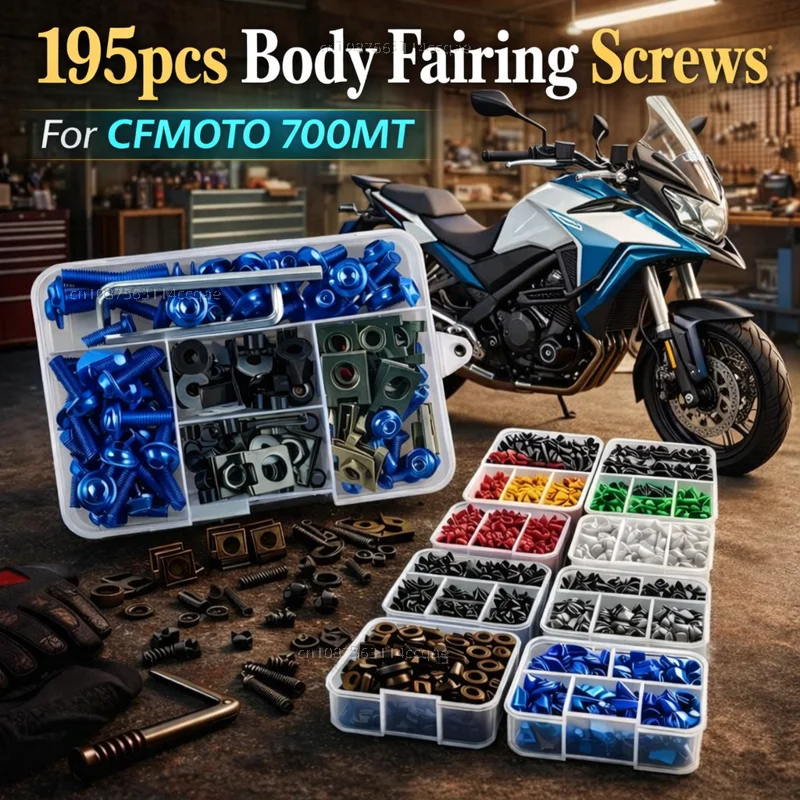 195pcs Motorcycle Fairing Bolts Body Screws Nuts For CF MOTO 700MT 700 MT Kit Aluminum CNC Fasteners Clips Set Accessories