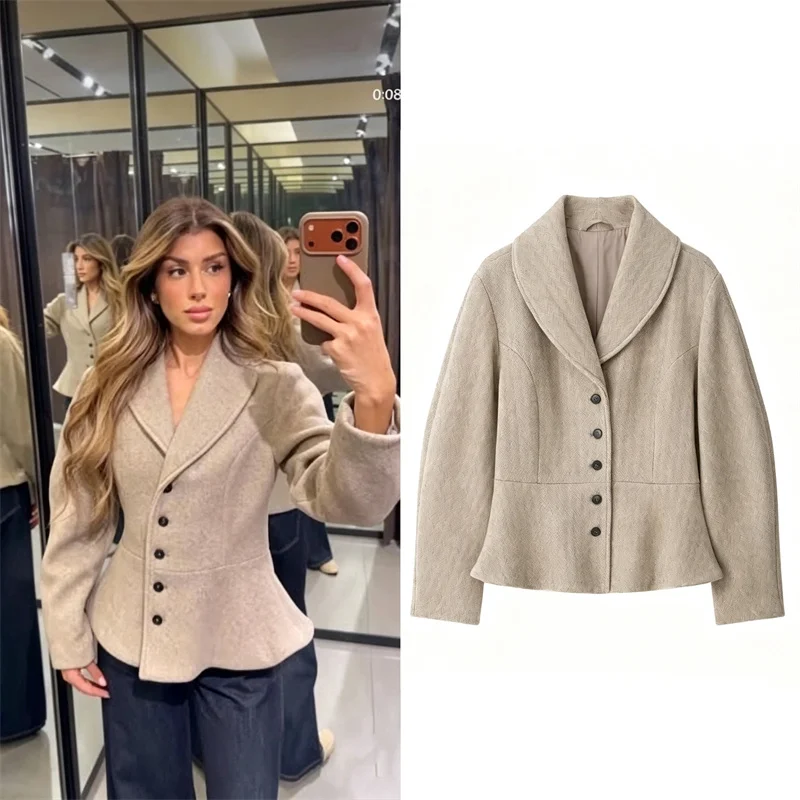 Guobioziy Women's Jacket 2026 Early Autumn New Fashion Retro Turn-Down Collar Soft Waist-Cinched Nine-Point Skirt-Style Jacket