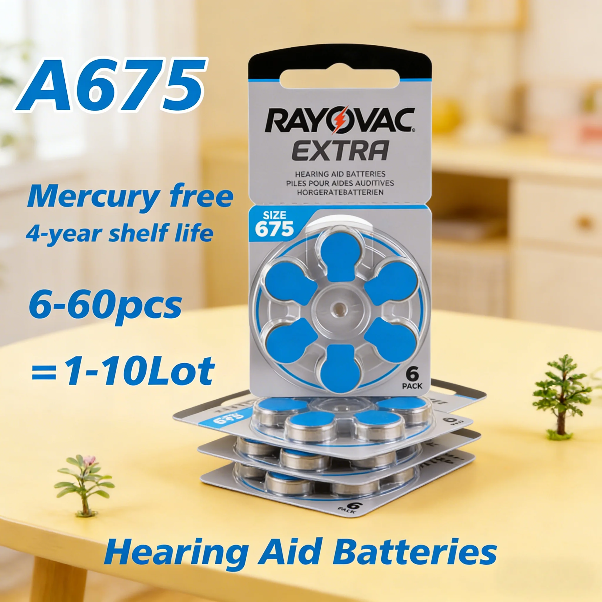 NEW 6-60PCS Rayovac Extra Mercury Free Hearing Aid Batteries Size 675 675A A675 PR44 Battery For Sound Amplifier Accessories