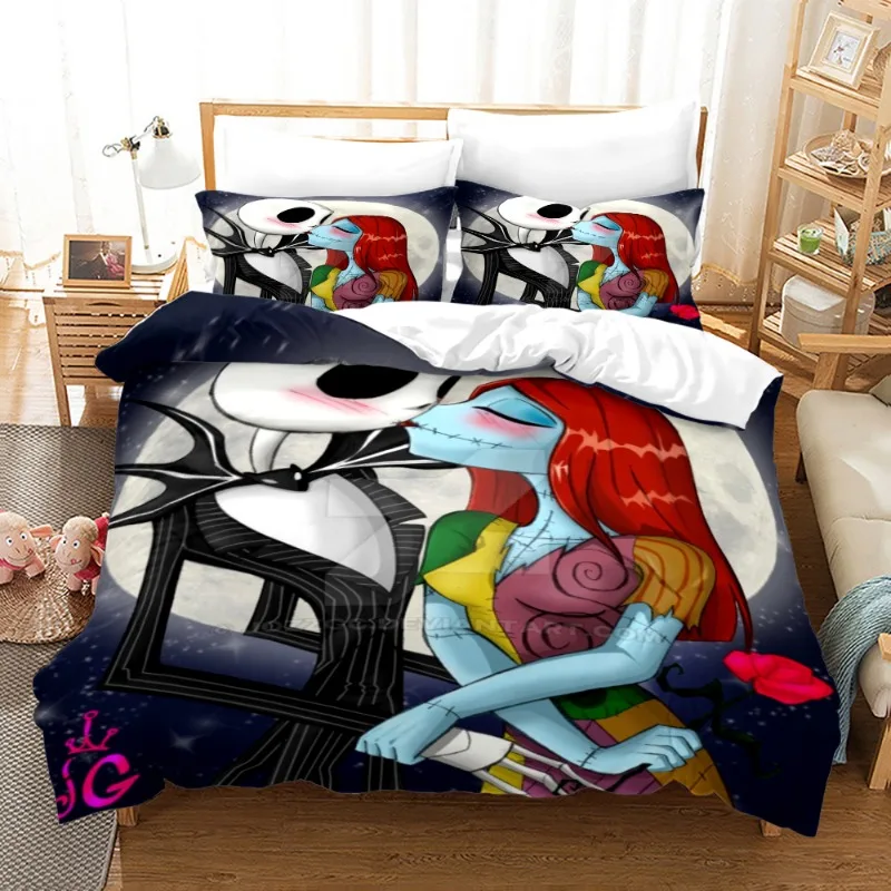 

The Nightmare Before Christmas Bedding Set Cosplay Duvet Quilt Cover Pillowcase Double Queen Size Bedclothes Bedroom Decor Gifts