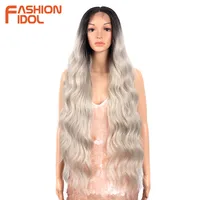 FASHION IDOL-pelucas de Cosplay de 36 pulgadas, pelucas frontales de encaje sintético de onda profunda para mujeres negras, Rubio degradado, fibra resistente al calor, Ondulado largo