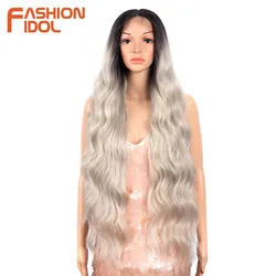 FASHION IDOL 36Inch Cosplay Wigs Synthetic Deep wave Lace Front Wigs For Black Women Ombre Blonde Heat Resistant Fiber Long Wavy