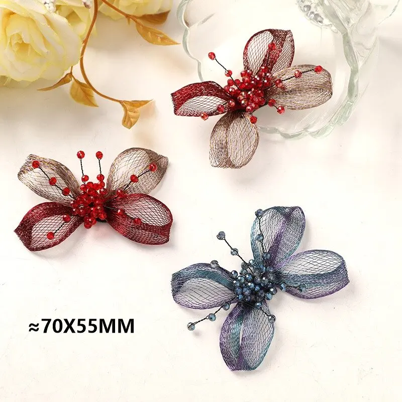 Винтажный цветок из медной проволоки с хрустальными бусинами, 3 шт., оптовая продажа, флора из бисера, свадебная вечеринка, домашний цветочный венок, украшение, аксессуар