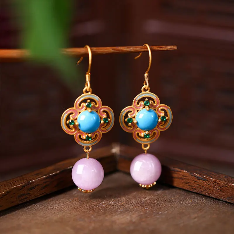 

Классические женские серьги из натурального фиолетового литиевого пироксинового кристалла в китайском стиле, ретро-ювелирные изделия, подарок