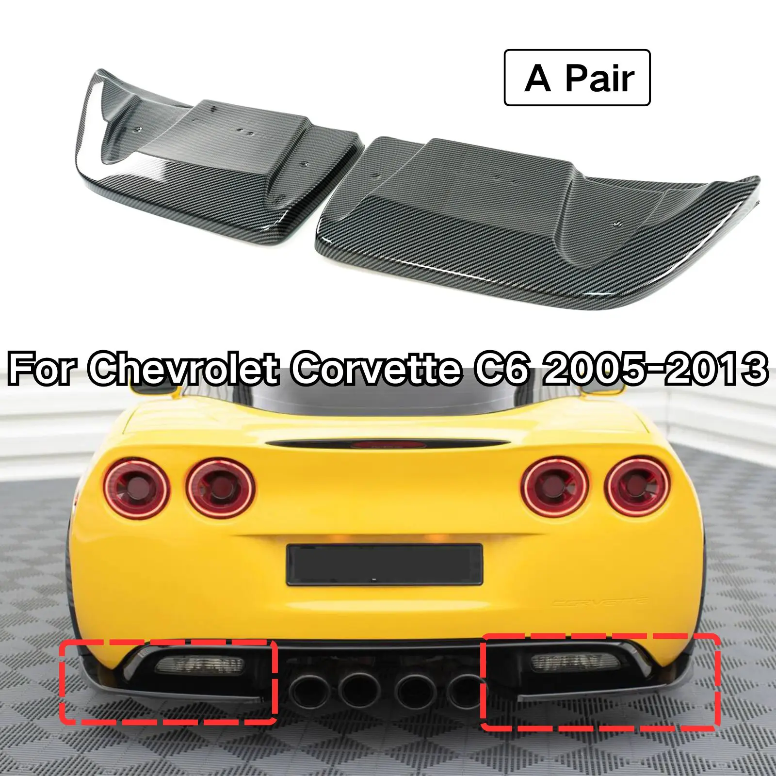 A Pair Rear Bumper Corner For Chevrolet Corvette C6 2005-2013 Side Splitters Carbon Fiber Print Glossy Black Car Accessories