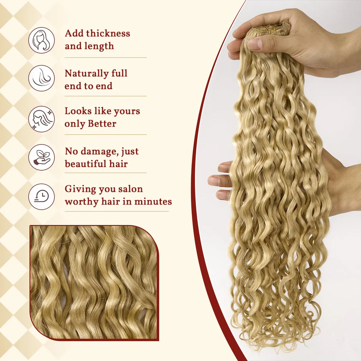 12a onda de água clipe em extensões de cabelo real natural remy cabelo 120g 7 pçs mel loira platina mix clipe em extensões de cabelo humano