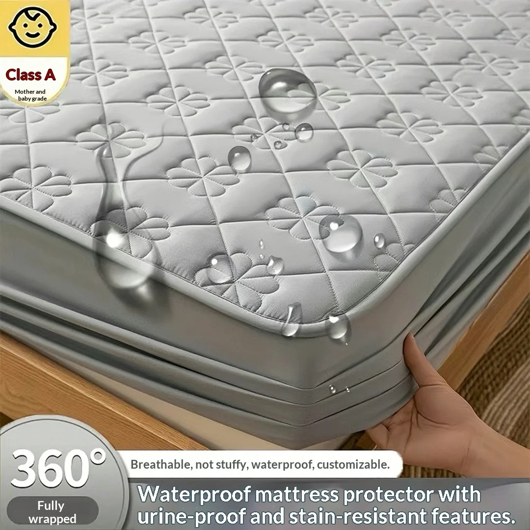 3-Layer Quilted Waterproof Mattress Protector TPU Backed Brushed Polyester Fitted Sheet, Ultra Soft Warm All-Side Elastic Cover
