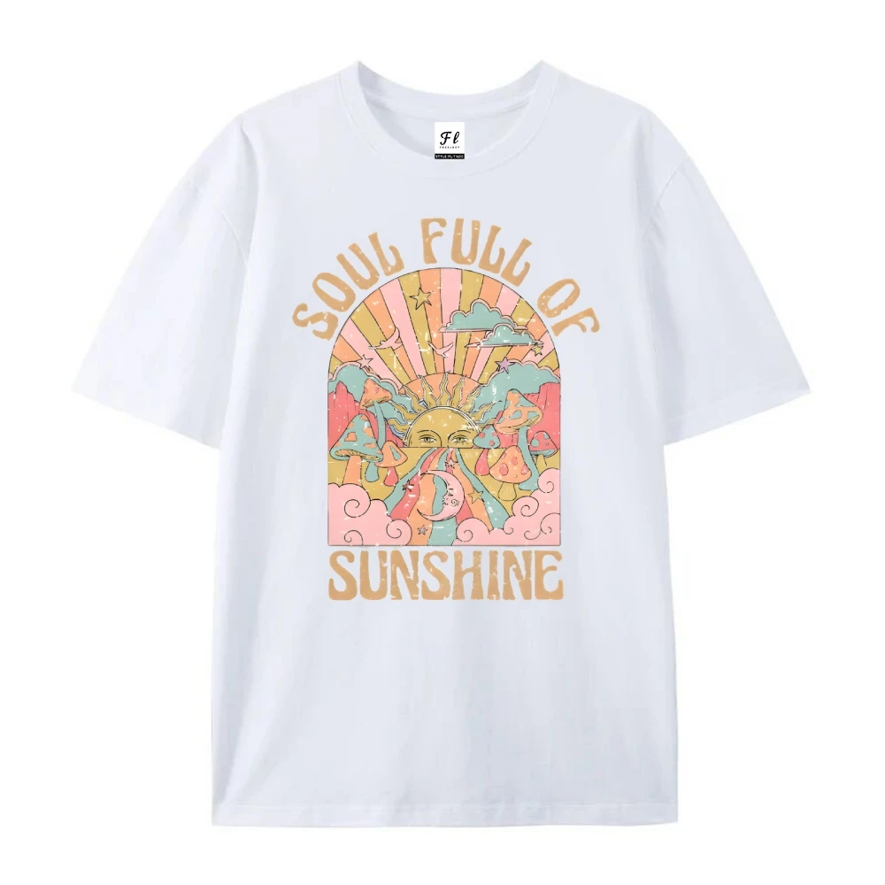Soul Full Of Sunshine Grafik Vintage Retro Y2K Modestil Sommer Top mit trendiger Komfortfarbe Baumwoll-T-Shirt Damen Herren