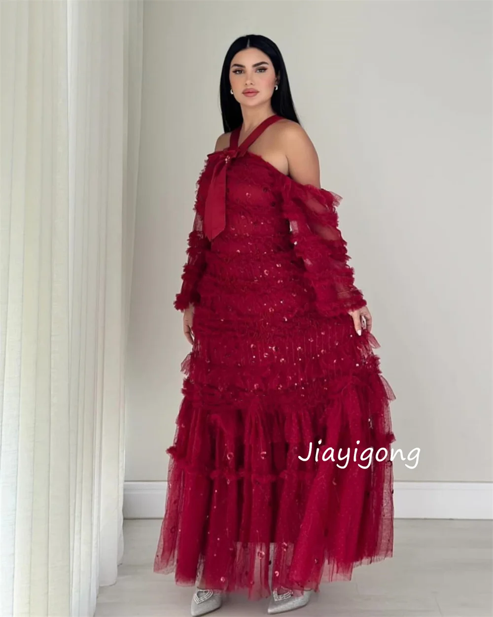 Robes de bal longues en Tulle plissé et pailleté, personnalisées, de haute qualité, ligne a, col licou, tailles à la mode disponibles, Style moderne