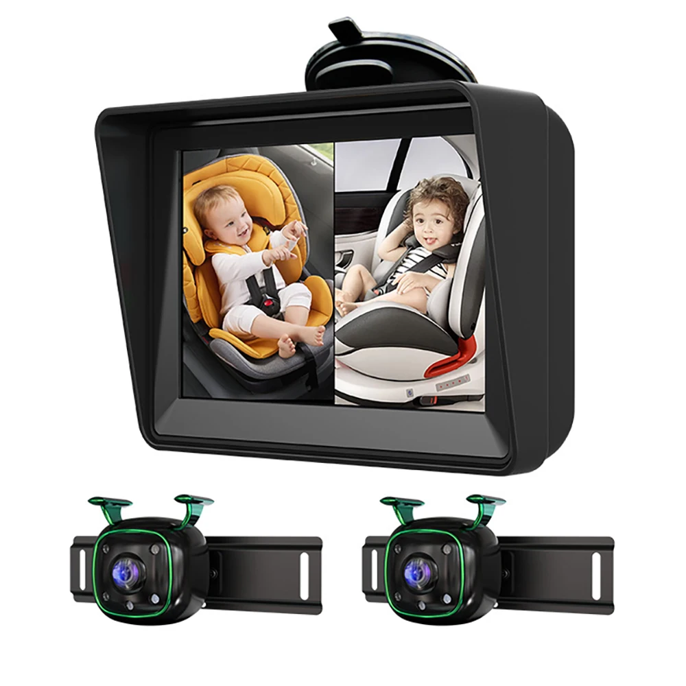 

5 Inch 2CH Baby Car Monitor Dual Lens Baby Car Camera Backseat Baby Mirror HD Night Vision Easy Setup for 2 Kids Infants