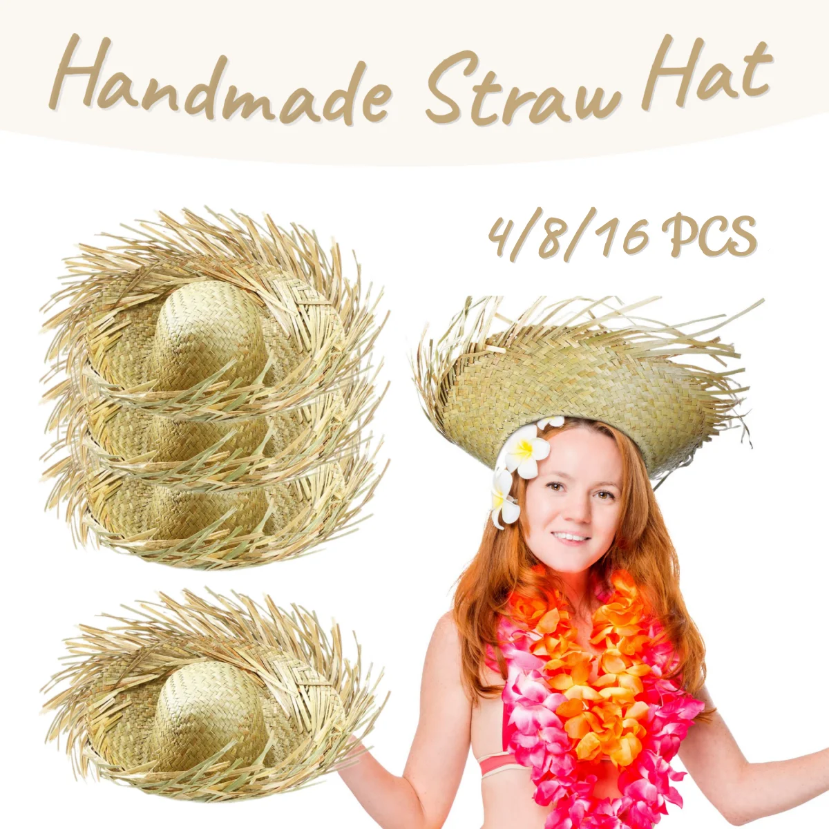 4-16PCS Mexican Sombrero Hats Hawaii Straw Caps Beachcomber For Brazilian Festa Junina Festival Beach Themed Costume Party Dec