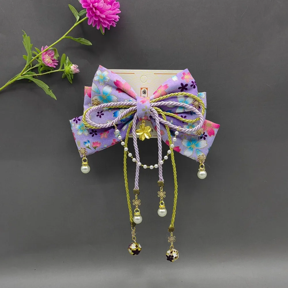 Personality Japanese Style Sakura Bow Hairpin Retro Tassel Bowknot Hair Clip Hair Accessories Sweet Kimono Barrettes Lolita