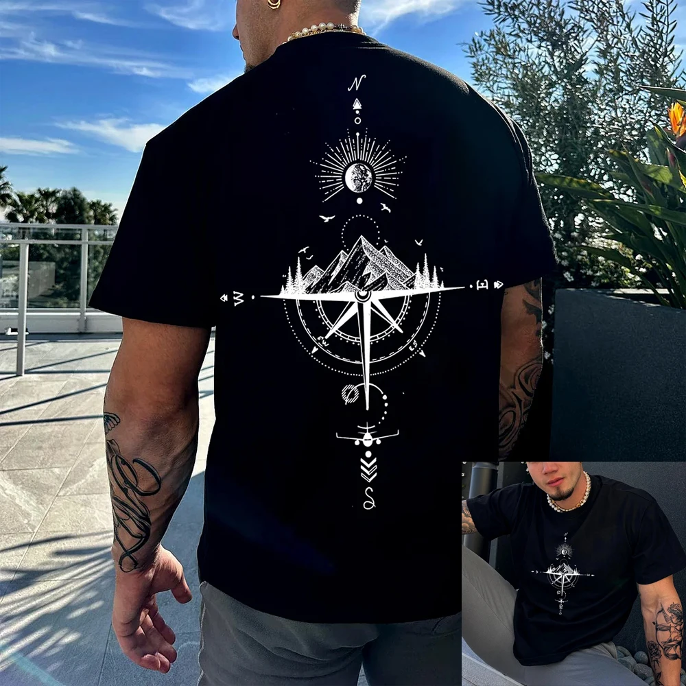القوطية الفن طباعة الشمس القمر ستار المحيط المتضخم رياضة قصيرة الأكمام تي شيرت رجالي رياضي الشارع الشهير كل يوم نمط للجنسين المحملة القمم #1