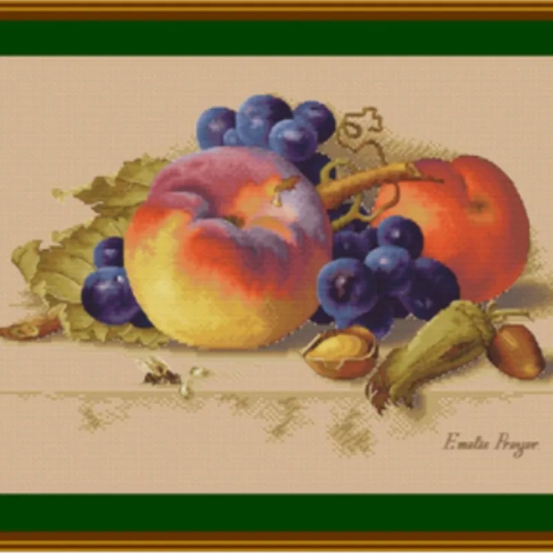 

HH MM-Counted Cross Stitch Kit, Peach and Grape, Handmade Needlework for Embroidery, 14CT