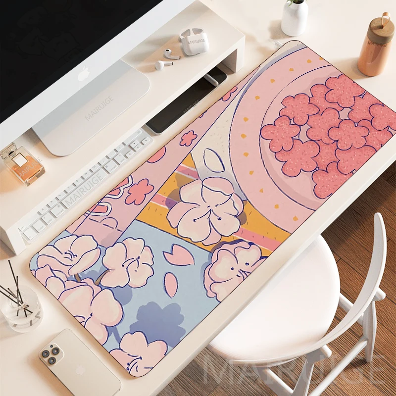 40*90Cm Pink Sakura Mouse Pad Karpet Gamer Keyboard MousePad MousePad Besar Aksesoris Gaming Table Mat Gaya Jepang Play Mat