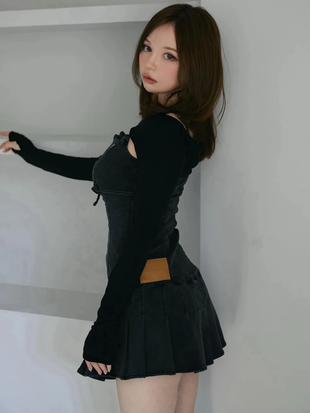 Primavera e outono senhora sling vestidos blusa conjunto de 2 peças estilo japonês doce moda feminina fino ajuste denim vestido terno superior 2025