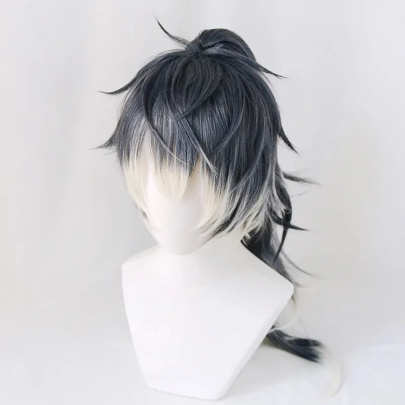 IDOLiSH7 RE:Vale Momo Cyber Techno أبيض أزرق داكن مختلط ذيل حصان لعب الأدوار الشعر الاصطناعية حفلة الهالوين تأثيري + غطاء شعر مستعار