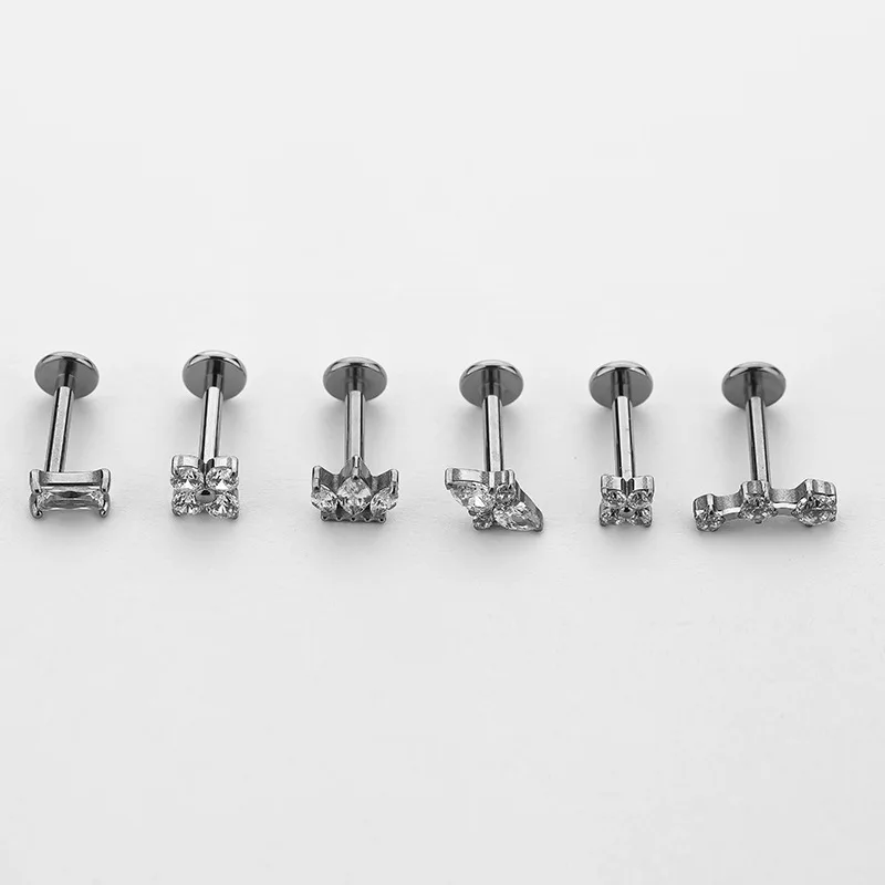 1PC G23 Titanium Flat Back Earrings Push Pin Conch Tragus Earrings 16g Helix Labret Piercing Jewelry for Women Men