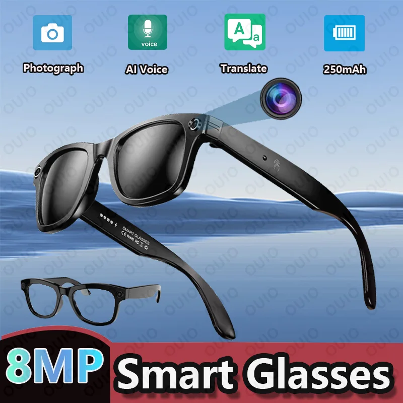 New Built-in Camera Smart Glasses Photo Recording AI Language Translation 250mAh Large Battery Water...