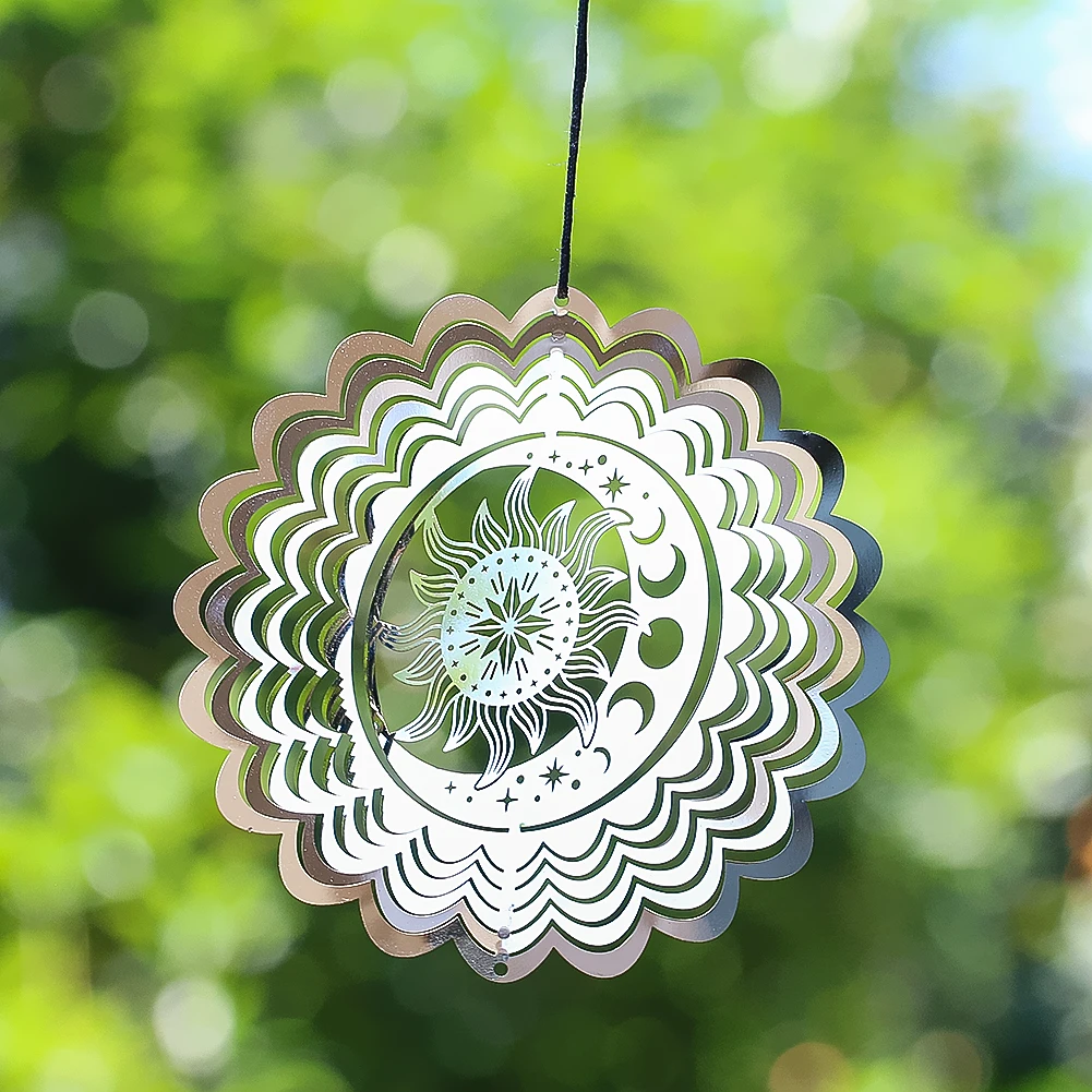 Tarot Card 3D Sun and Moon Wind Spinner Steel Hanging Revolve Weathervane Home Carving Arts Ornaments Garden Accessories