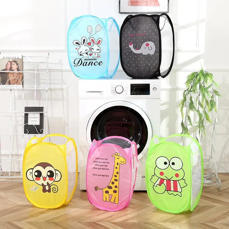 Dirty Clothes Folding Storage Basket Household Childrens Toy Storage Box Open Mesh Sorting Basket Cartoon Color Random Product